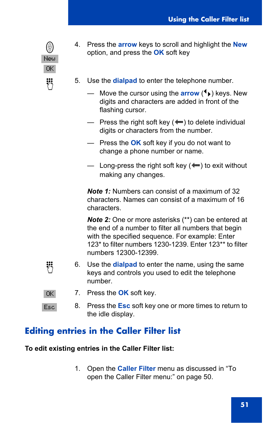 Editing entries in the caller filter list | Nortel Networks 4065R User Manual | Page 51 / 92