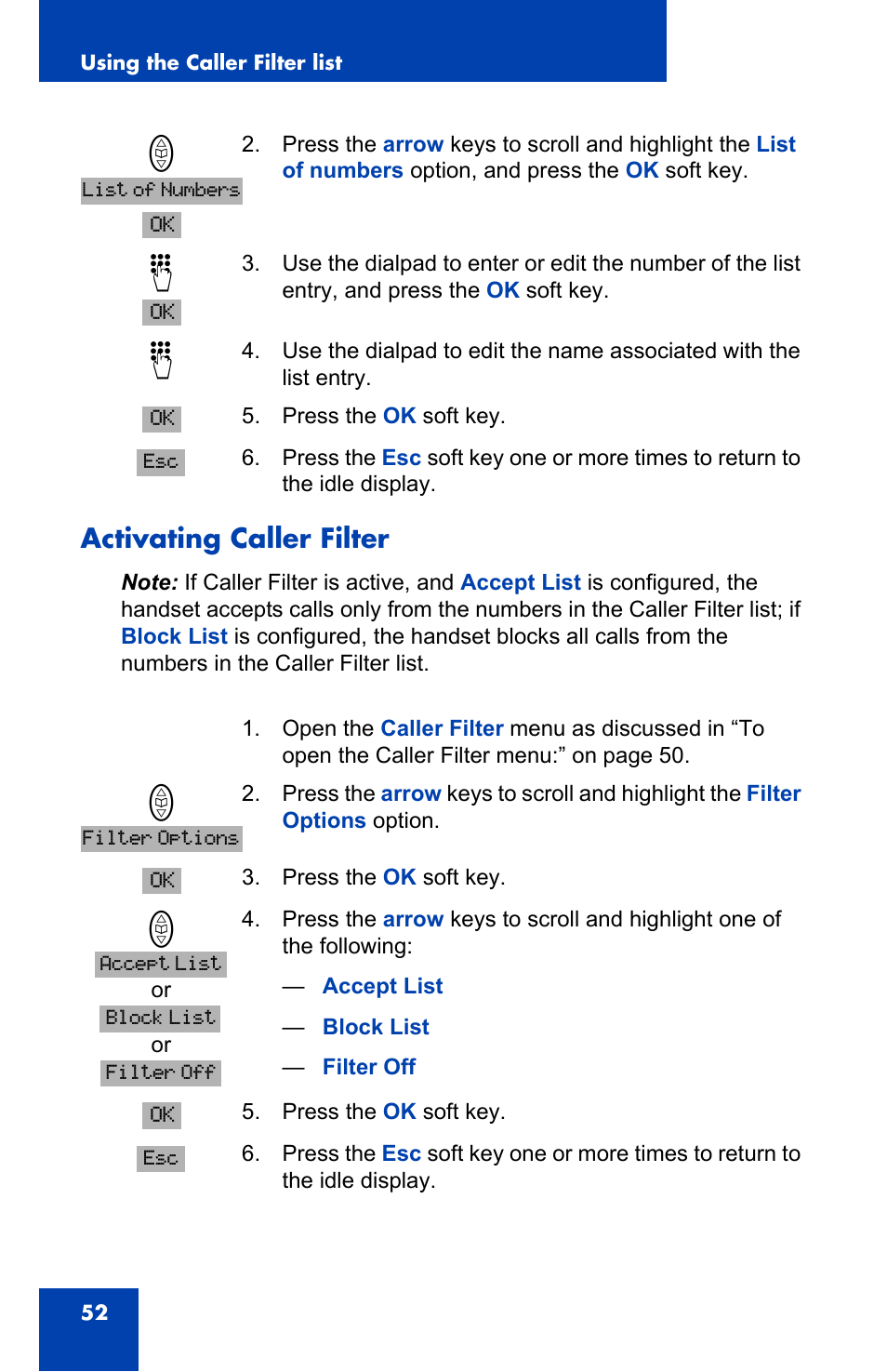 Activating caller filter | Nortel Networks 4065R User Manual | Page 52 / 92