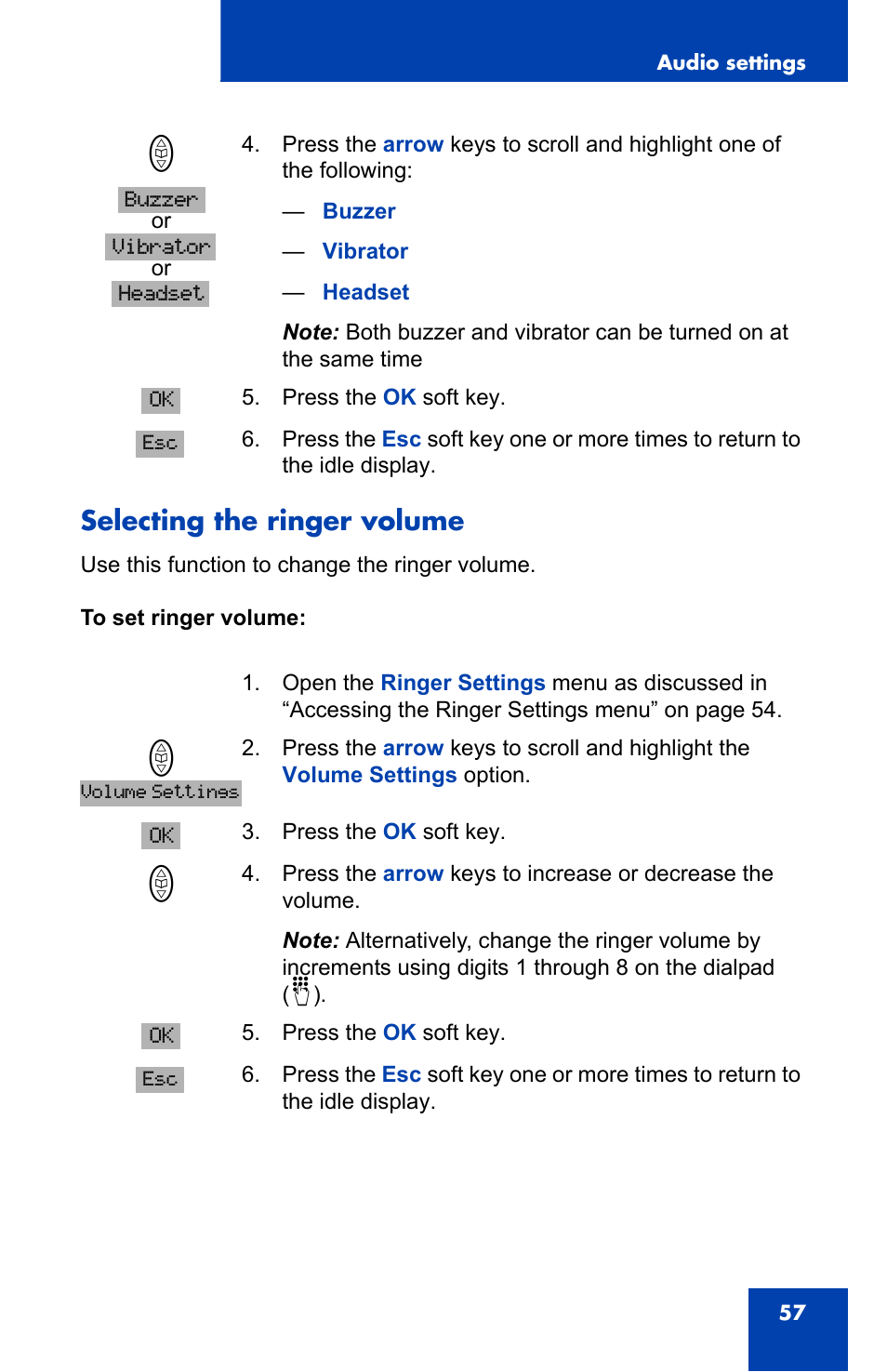 Selecting the ringer volume | Nortel Networks 4065R User Manual | Page 57 / 92