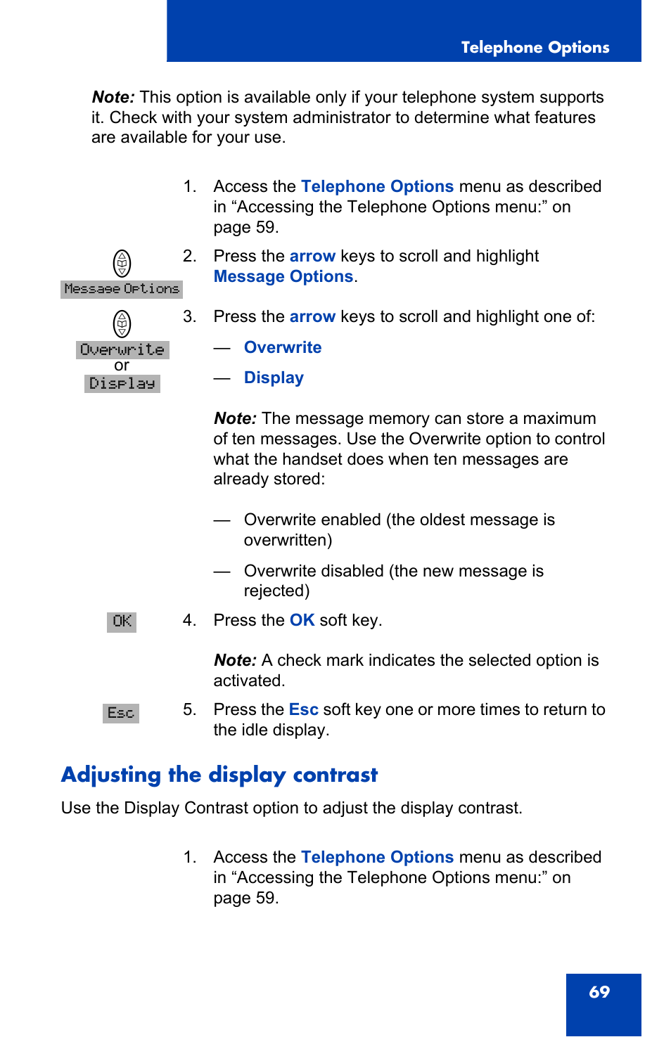Adjusting the display contrast | Nortel Networks 4065R User Manual | Page 69 / 92