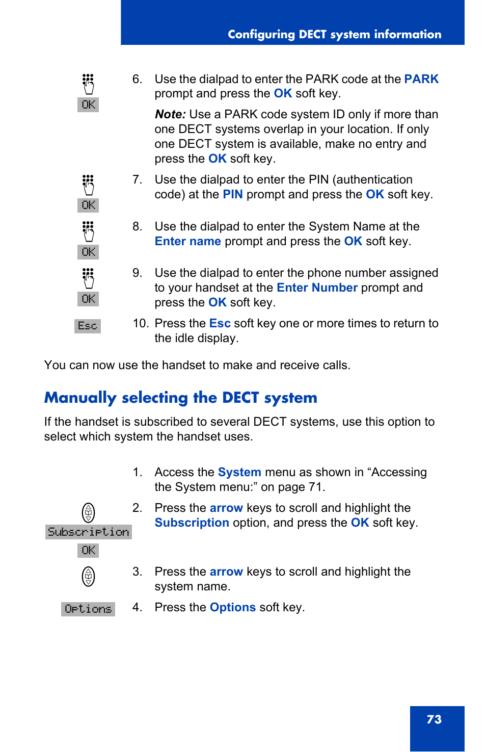 Manually selecting the dect system | Nortel Networks 4065R User Manual | Page 73 / 92