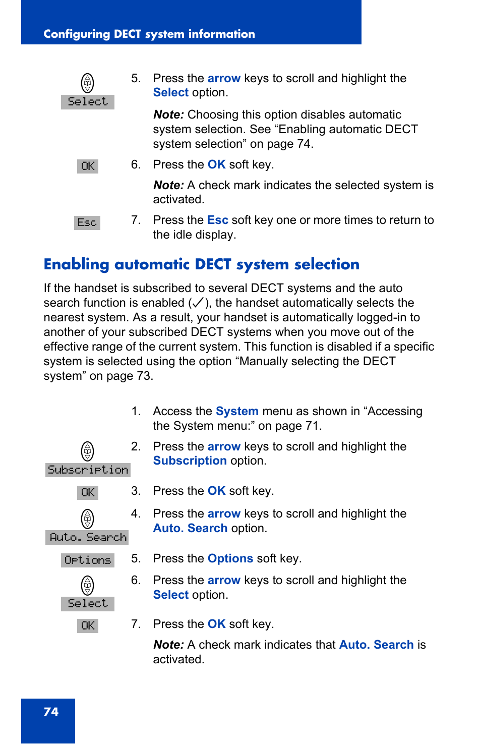 Enabling automatic dect system selection | Nortel Networks 4065R User Manual | Page 74 / 92