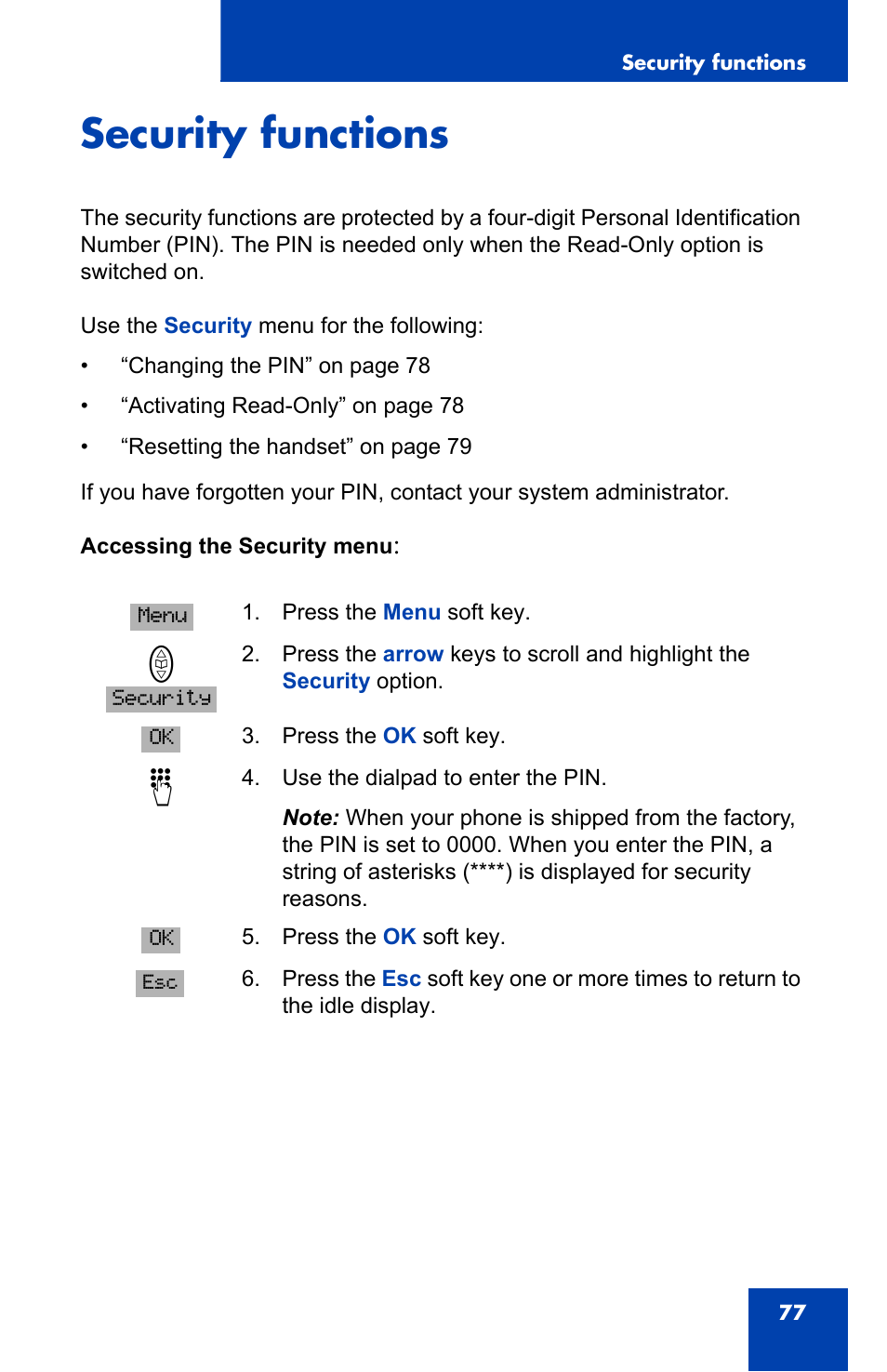 Security functions | Nortel Networks 4065R User Manual | Page 77 / 92