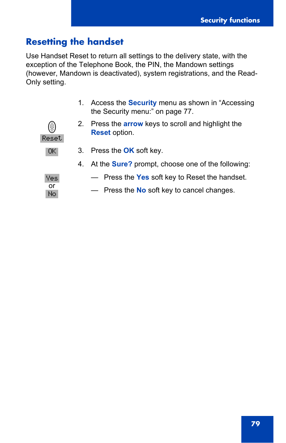Resetting the handset | Nortel Networks 4065R User Manual | Page 79 / 92