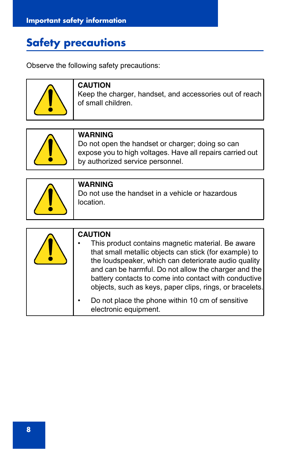 Safety precautions | Nortel Networks 4065R User Manual | Page 8 / 92