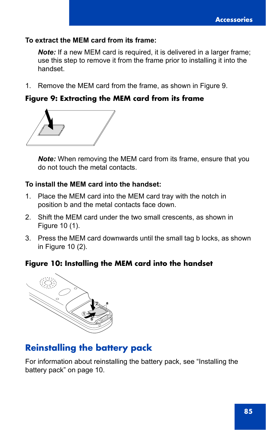 Reinstalling the battery pack | Nortel Networks 4065R User Manual | Page 85 / 92