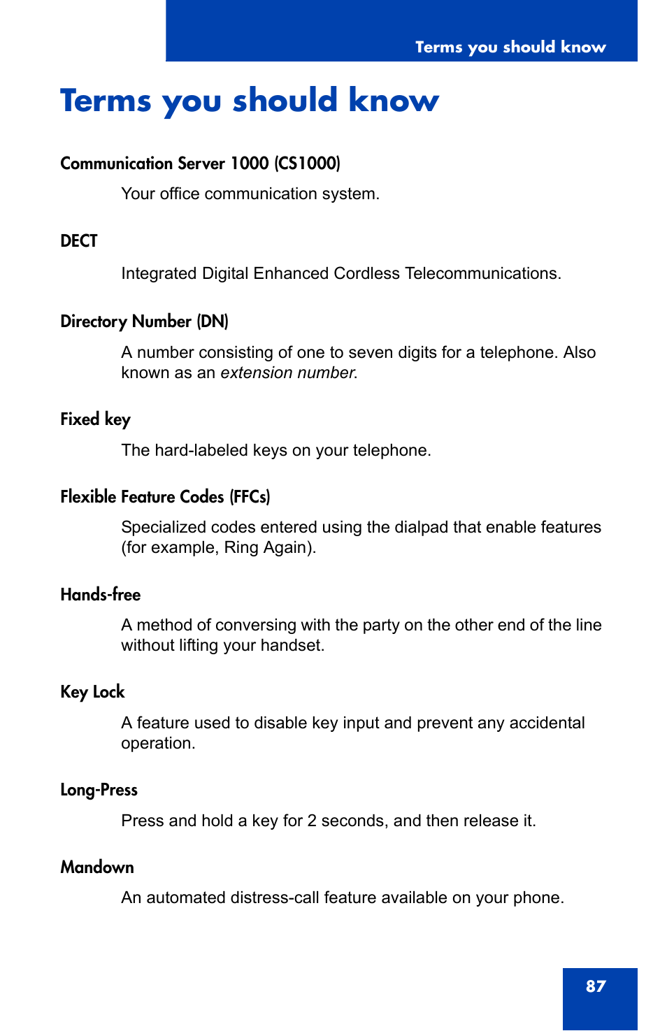 Terms you should know | Nortel Networks 4065R User Manual | Page 87 / 92