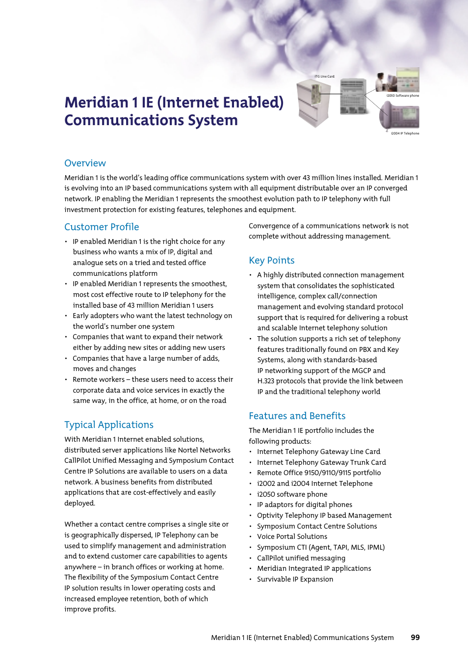 Overview, Customer profile, Typical applications | Key points, Features and benefits | Nortel Networks 7400 User Manual | Page 108 / 252