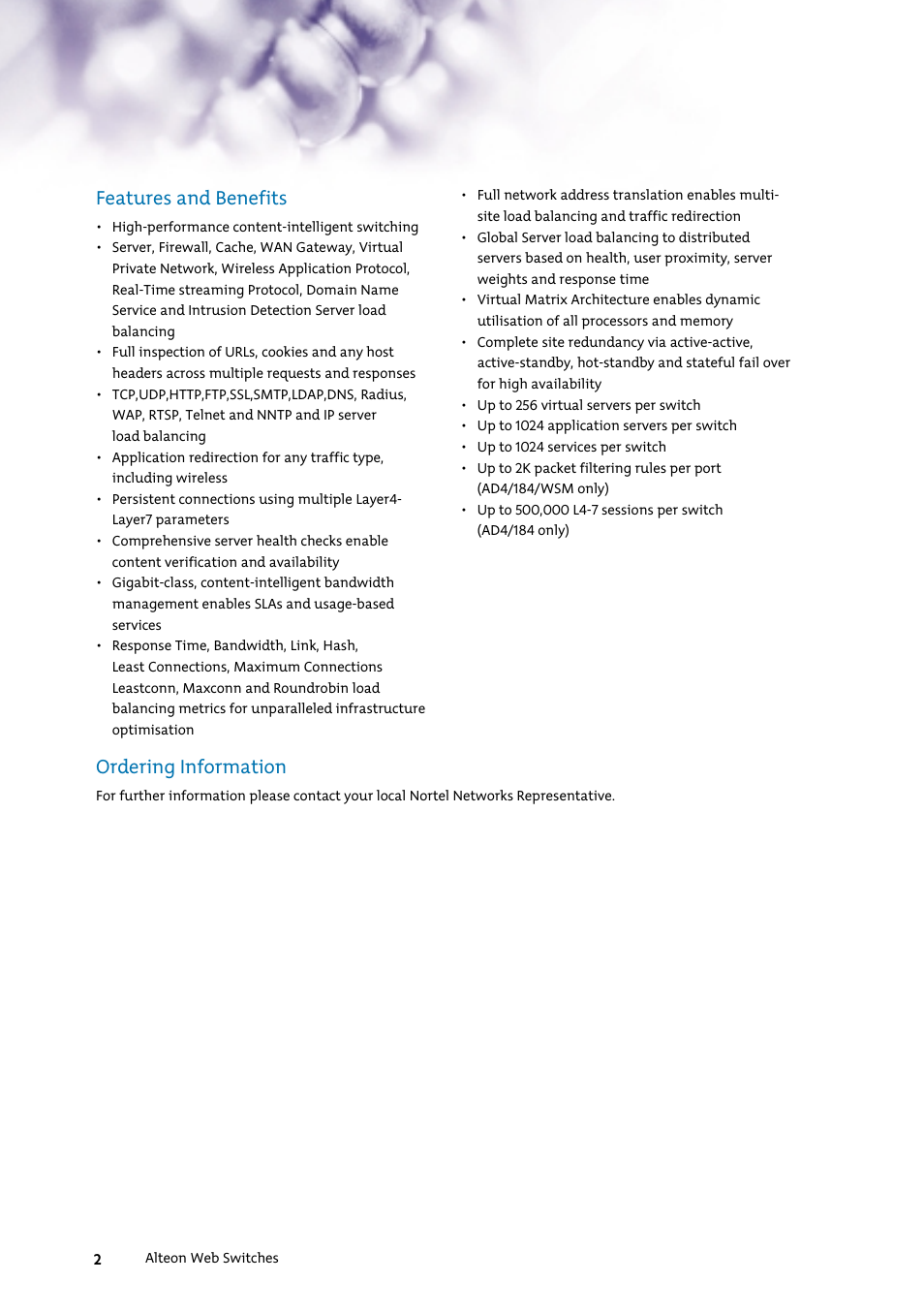 Features and benefits, Ordering information | Nortel Networks 7400 User Manual | Page 11 / 252