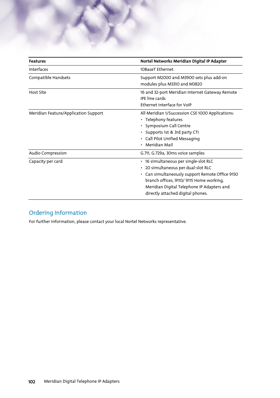 Ordering information | Nortel Networks 7400 User Manual | Page 111 / 252