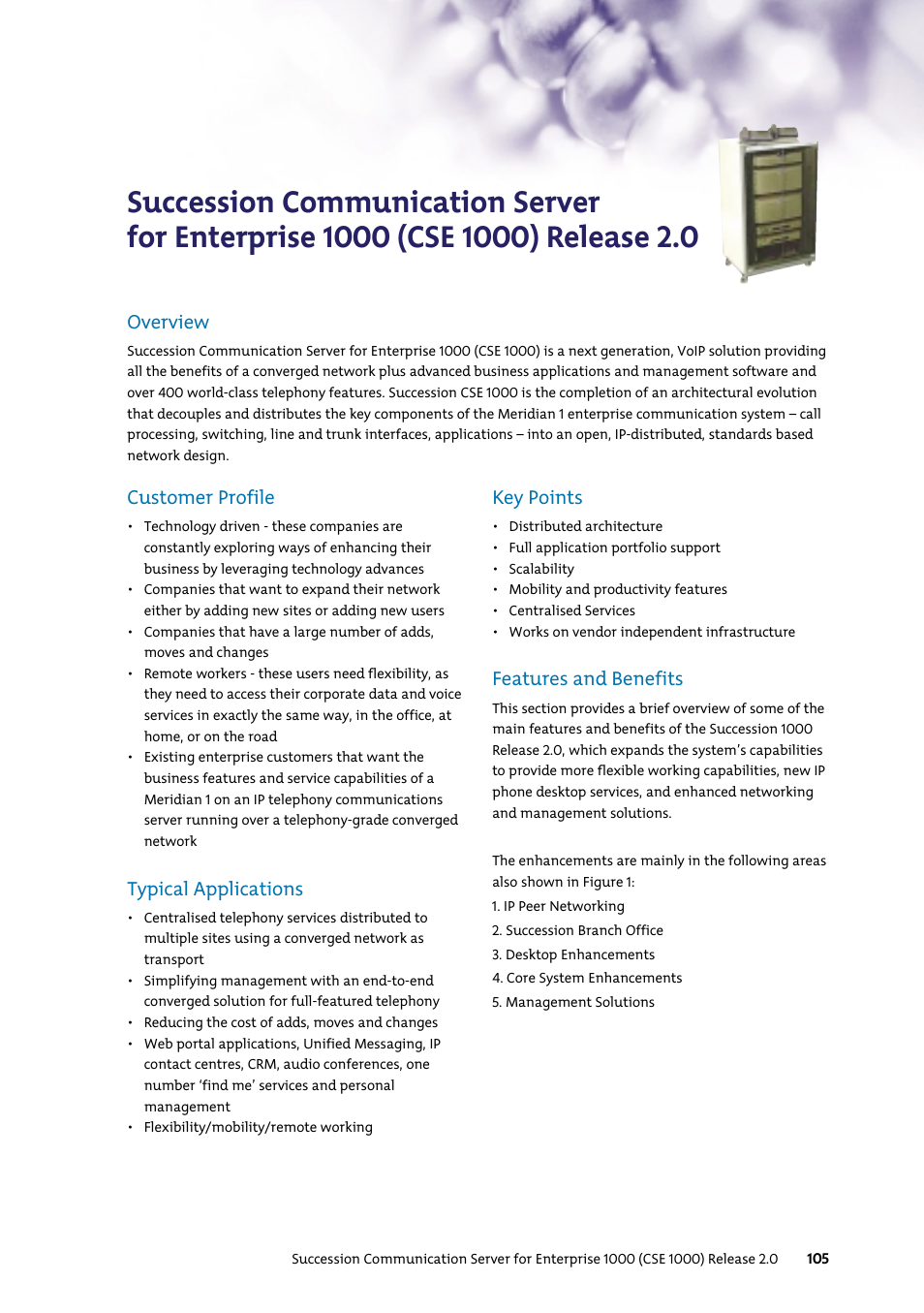 Overview, Customer profile, Typical applications | Key points, Features and benefits | Nortel Networks 7400 User Manual | Page 114 / 252
