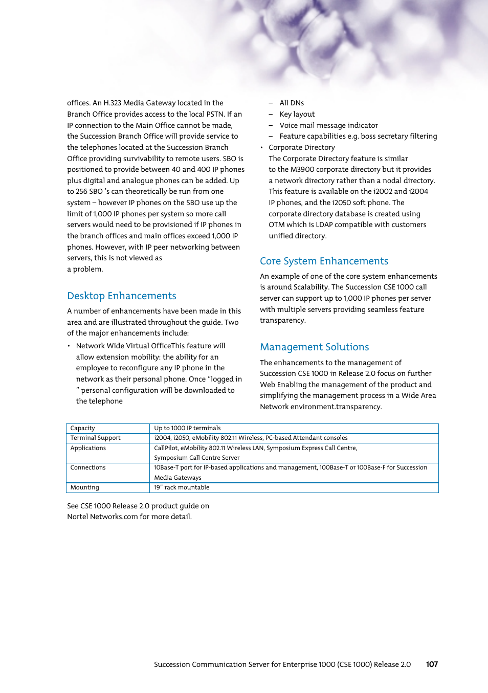 Desktop enhancements, Core system enhancements, Management solutions | Nortel Networks 7400 User Manual | Page 116 / 252