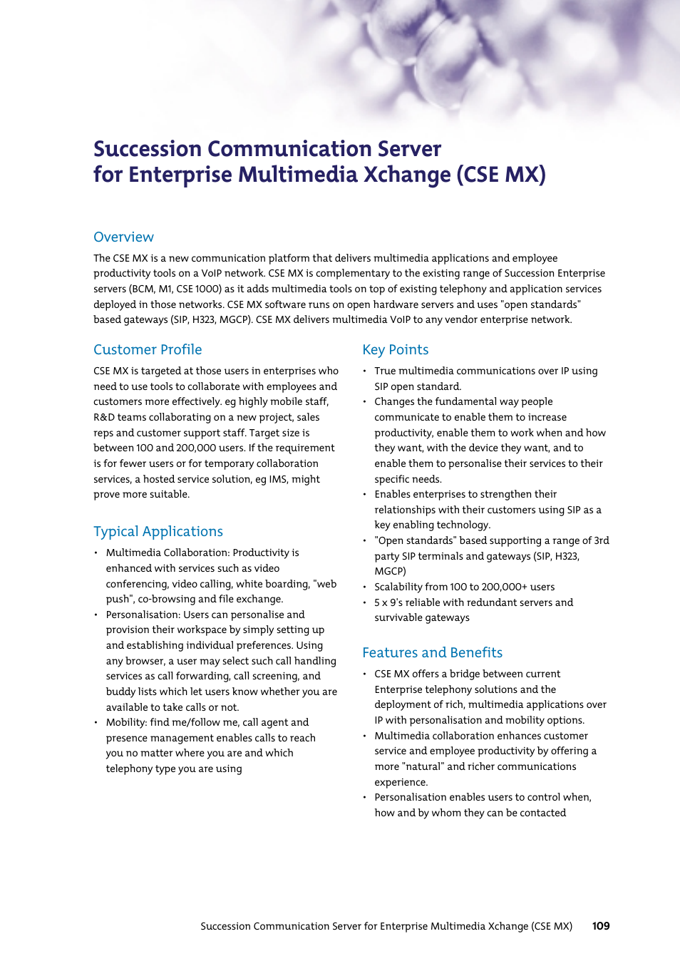 Customer profile, Typical applications, Key points | Features and benefits, Overview | Nortel Networks 7400 User Manual | Page 118 / 252