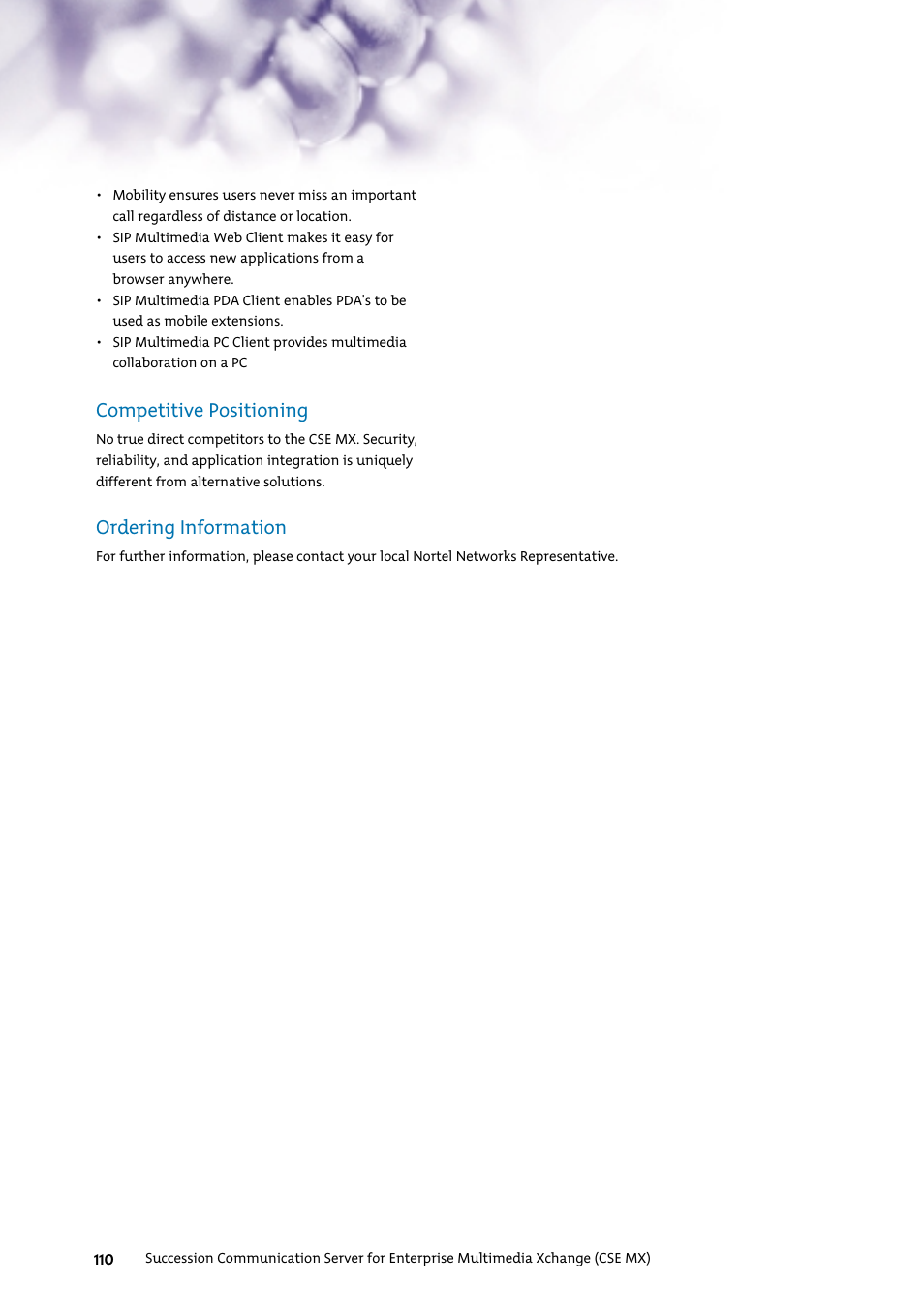 Competitive positioning, Ordering information | Nortel Networks 7400 User Manual | Page 119 / 252