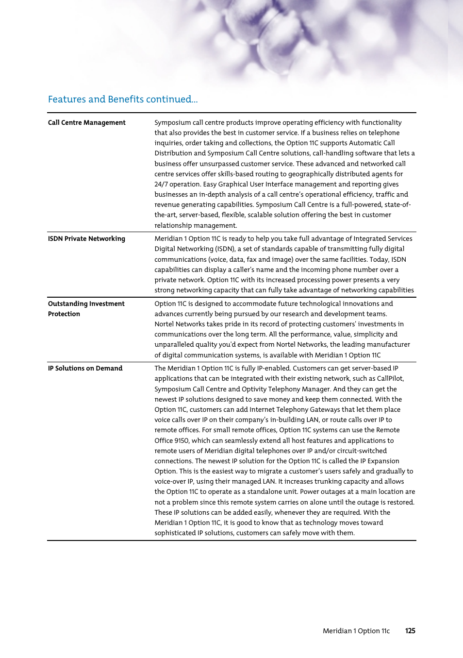 Features and benefits continued | Nortel Networks 7400 User Manual | Page 134 / 252