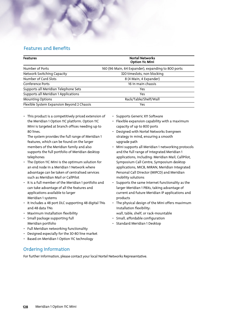 Features and benefits, Ordering information | Nortel Networks 7400 User Manual | Page 137 / 252