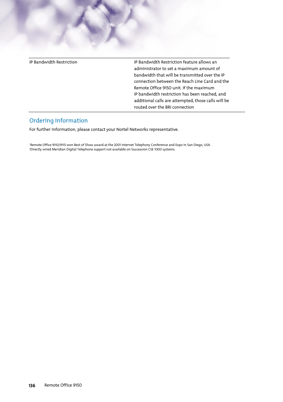 Ordering information | Nortel Networks 7400 User Manual | Page 145 / 252