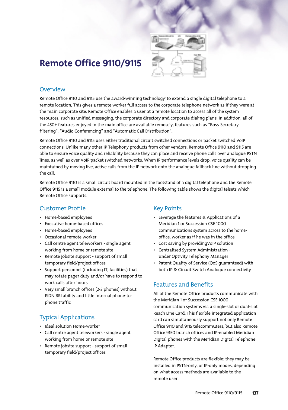 Overview, Customer profile, Typical applications | Key points, Features and benefits | Nortel Networks 7400 User Manual | Page 146 / 252