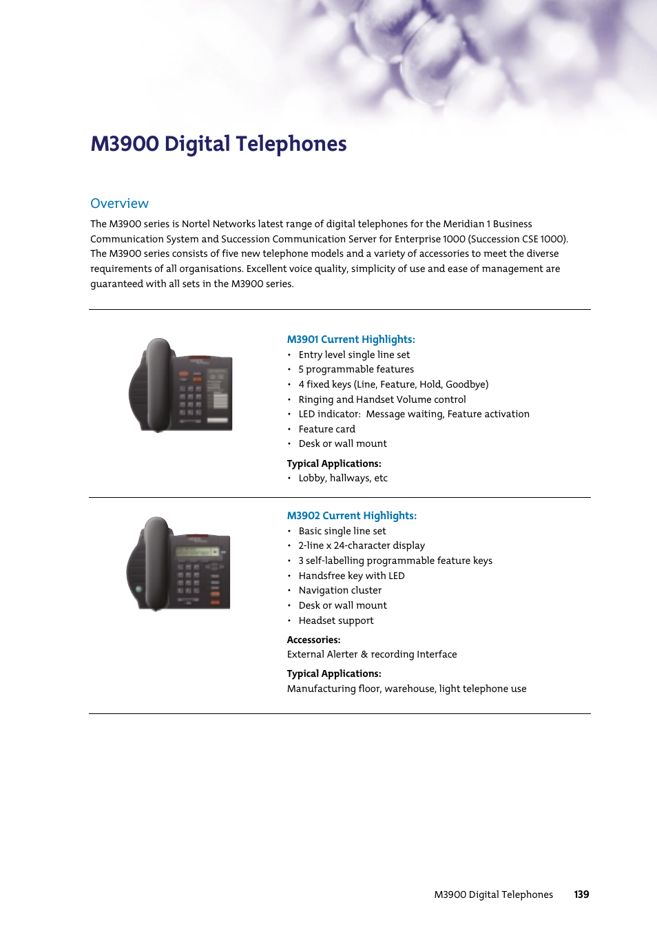 M3900 digital telephones, Overview | Nortel Networks 7400 User Manual | Page 148 / 252