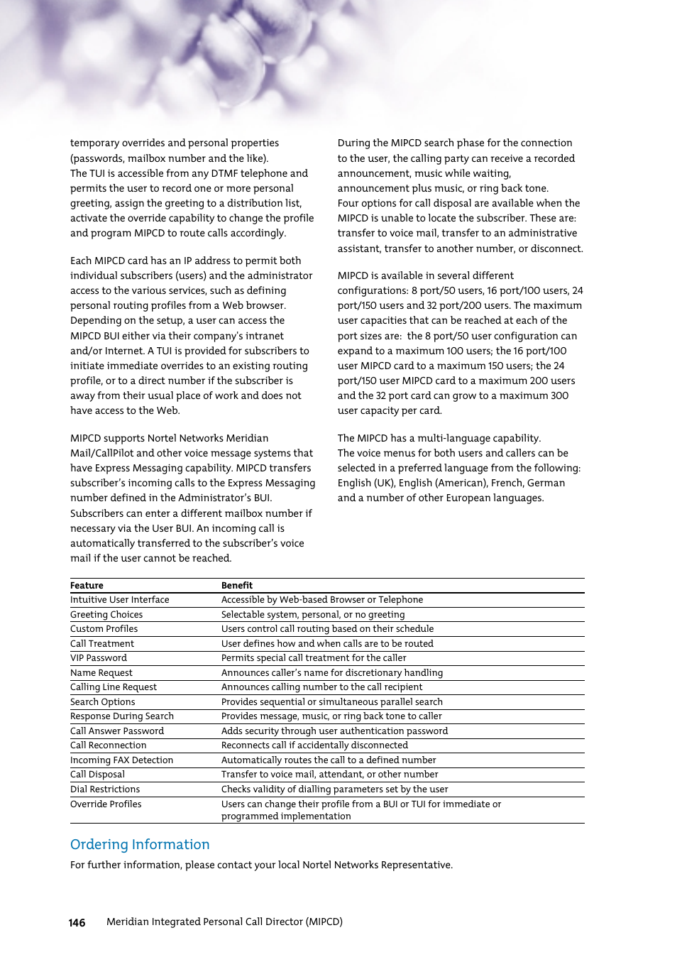 Ordering information | Nortel Networks 7400 User Manual | Page 155 / 252