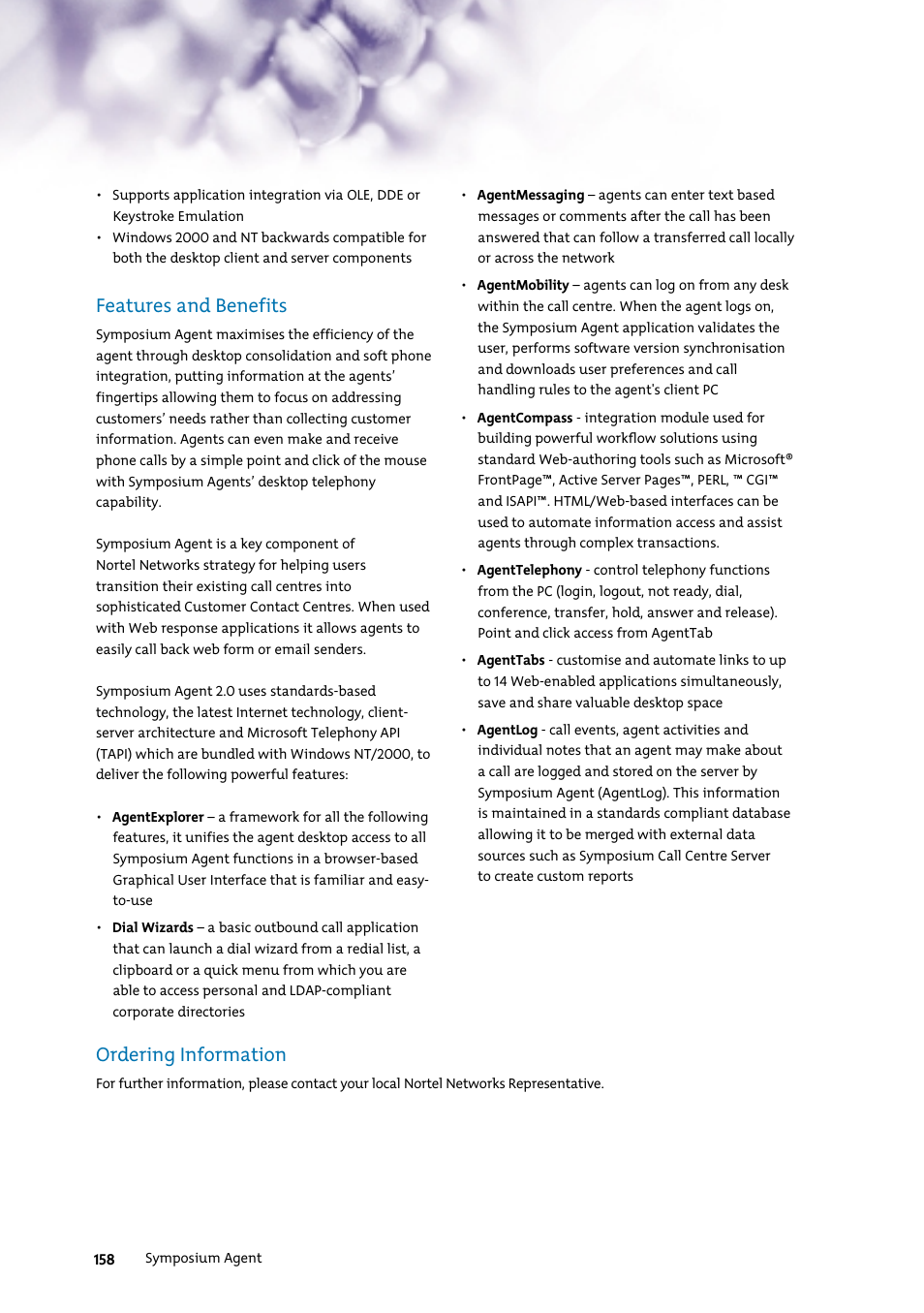 Features and benefits, Ordering information | Nortel Networks 7400 User Manual | Page 167 / 252
