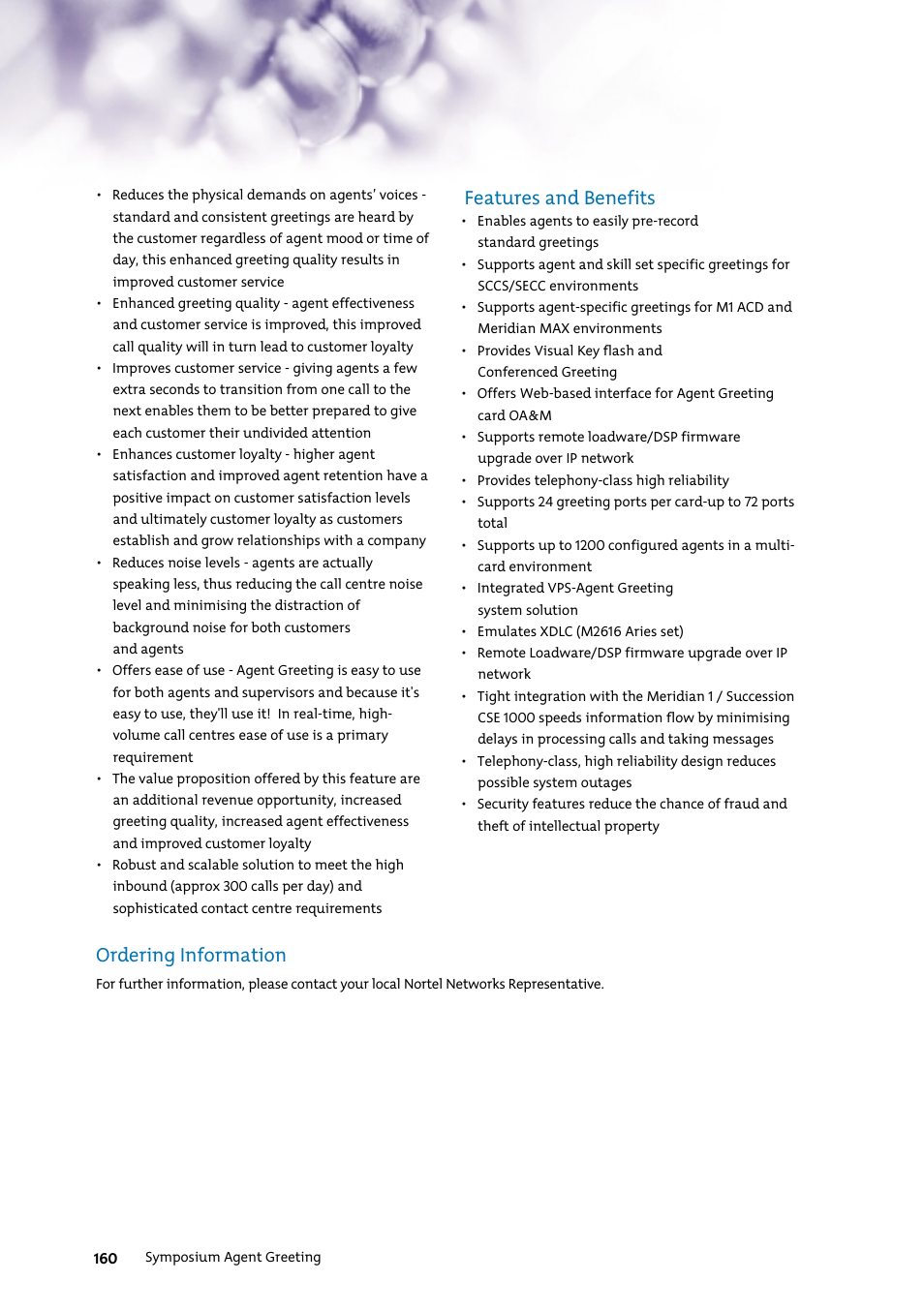 Features and benefits, Ordering information | Nortel Networks 7400 User Manual | Page 169 / 252