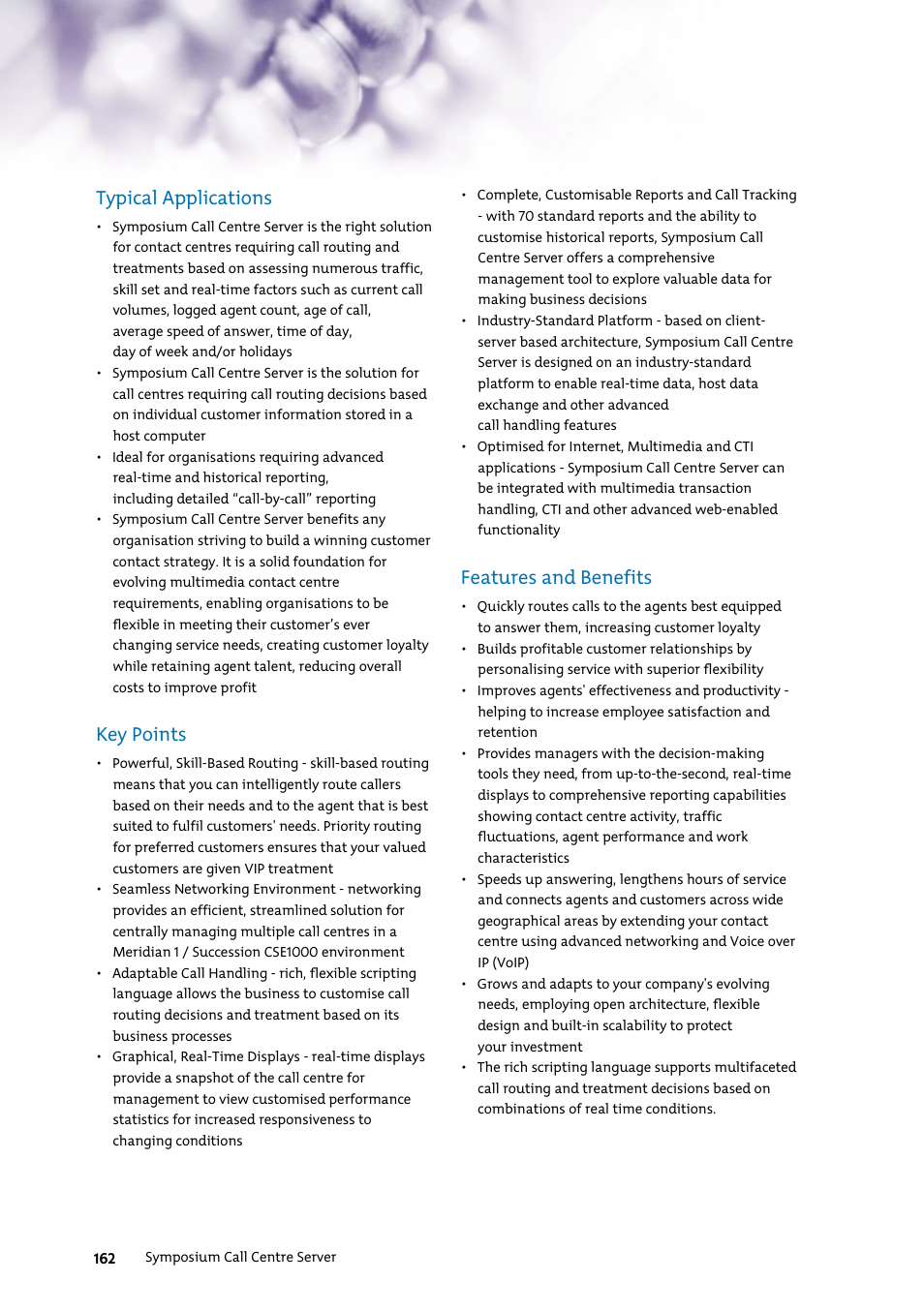 Typical applications, Key points, Features and benefits | Nortel Networks 7400 User Manual | Page 171 / 252