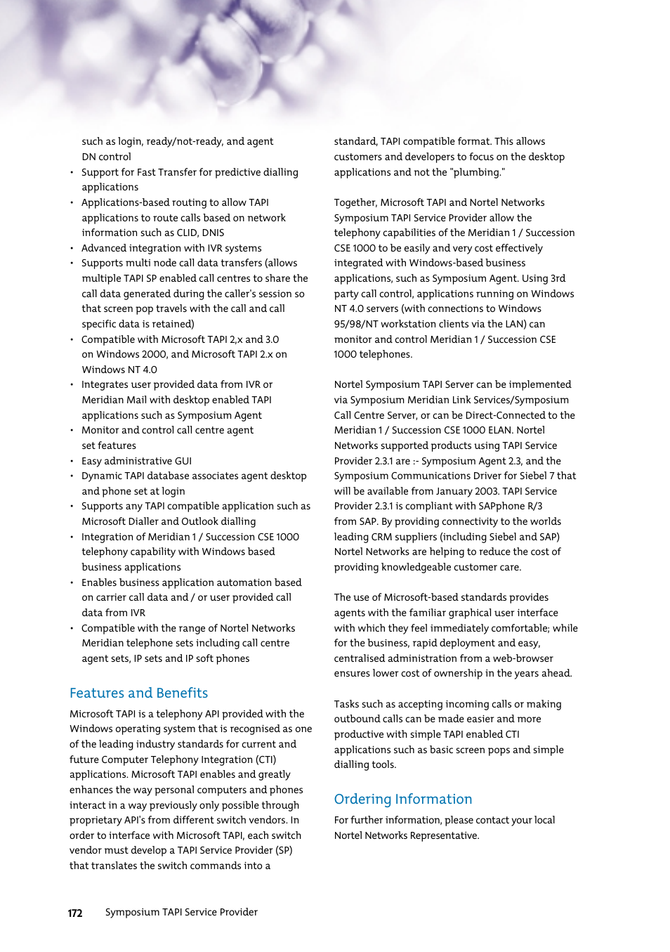 Features and benefits, Ordering information | Nortel Networks 7400 User Manual | Page 181 / 252