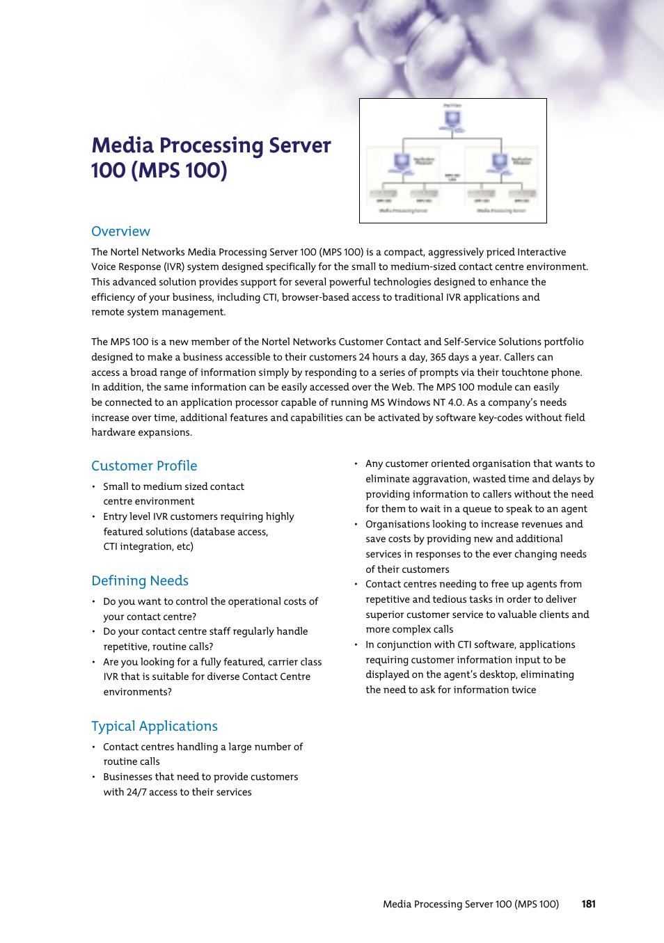 Overview, Customer profile, Defining needs | Typical applications | Nortel Networks 7400 User Manual | Page 190 / 252