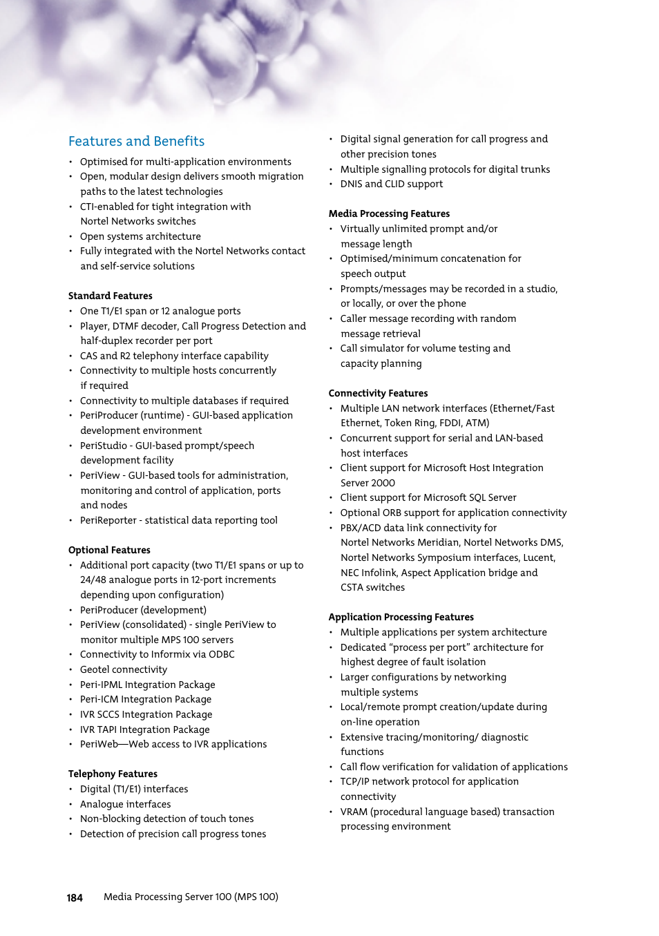 Features and benefits | Nortel Networks 7400 User Manual | Page 193 / 252