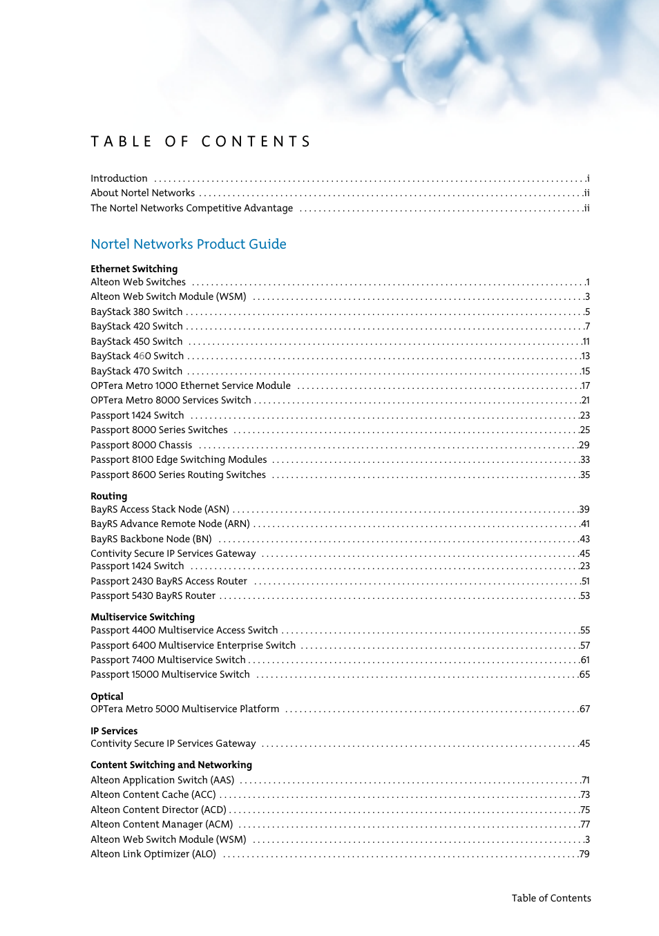 Nortel networks product guide | Nortel Networks 7400 User Manual | Page 2 / 252
