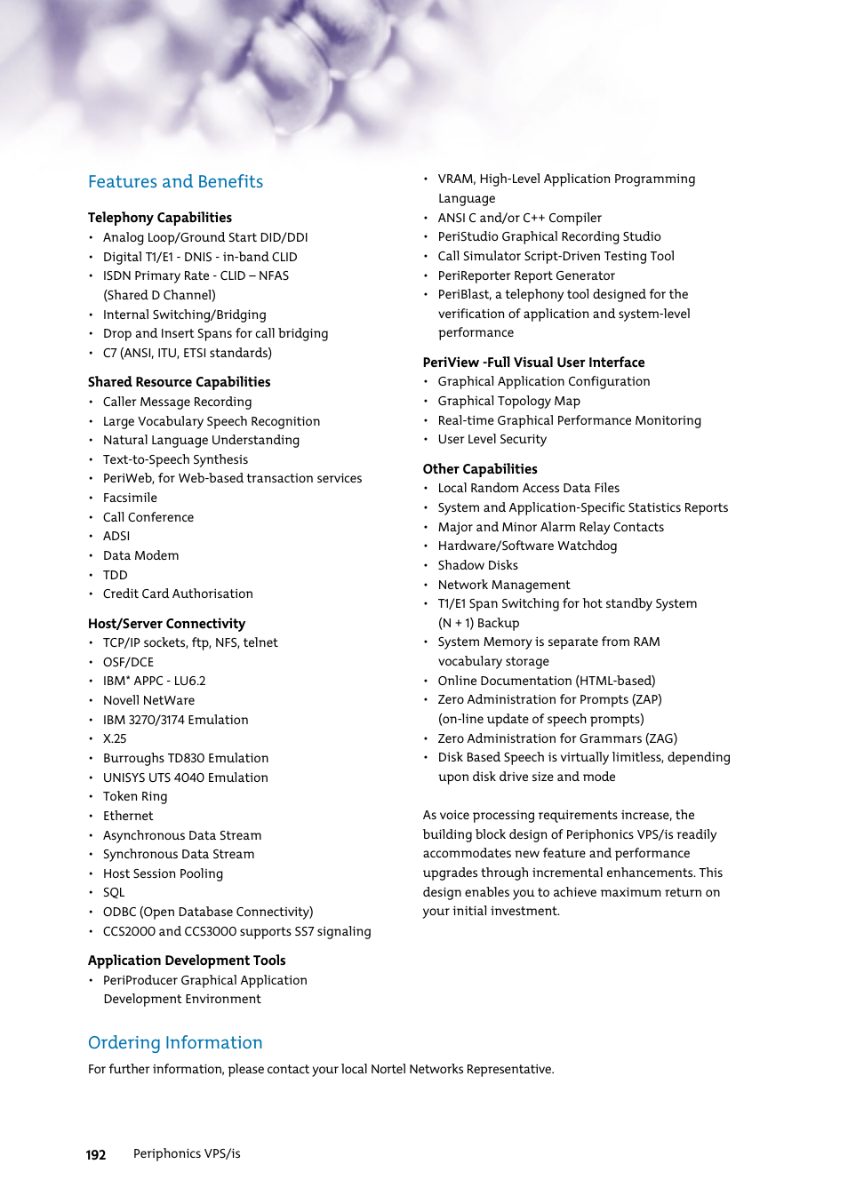 Features and benefits, Ordering information | Nortel Networks 7400 User Manual | Page 201 / 252