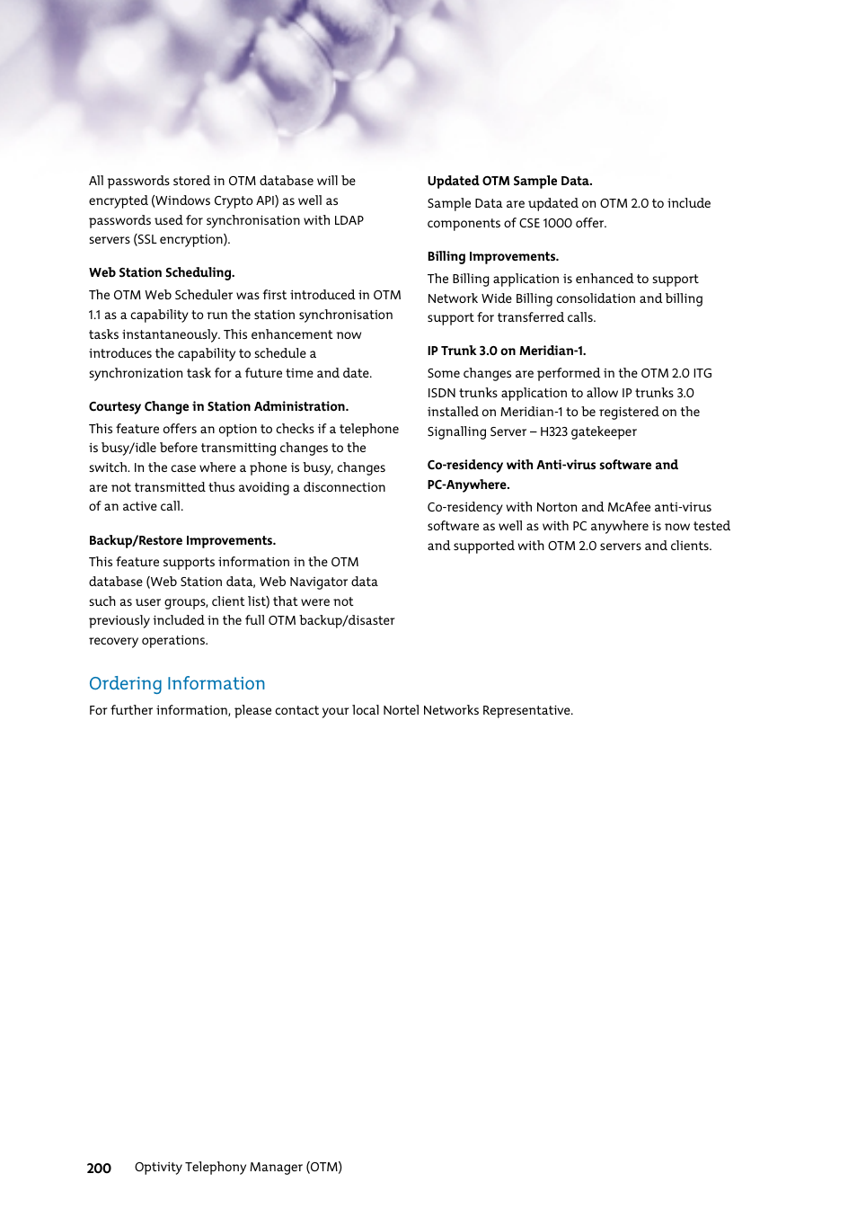Ordering information | Nortel Networks 7400 User Manual | Page 209 / 252