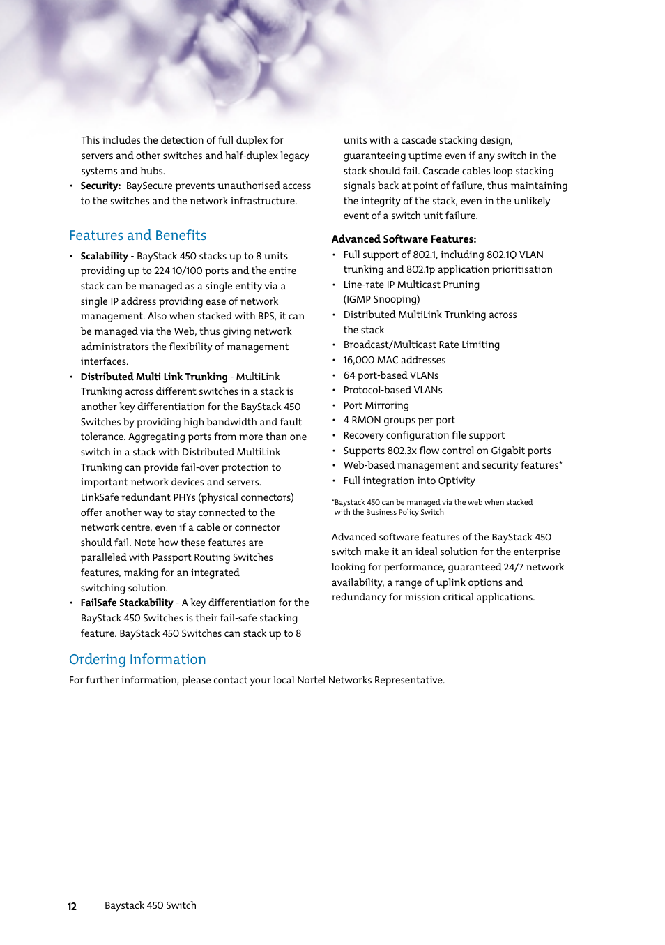Features and benefits, Ordering information | Nortel Networks 7400 User Manual | Page 21 / 252