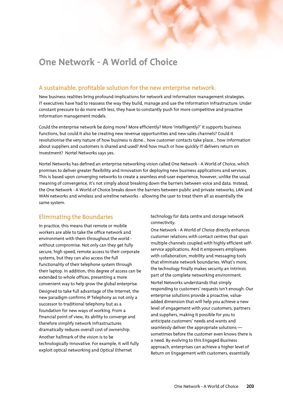 One network - a world of choice, Eliminating the boundaries | Nortel Networks 7400 User Manual | Page 212 / 252