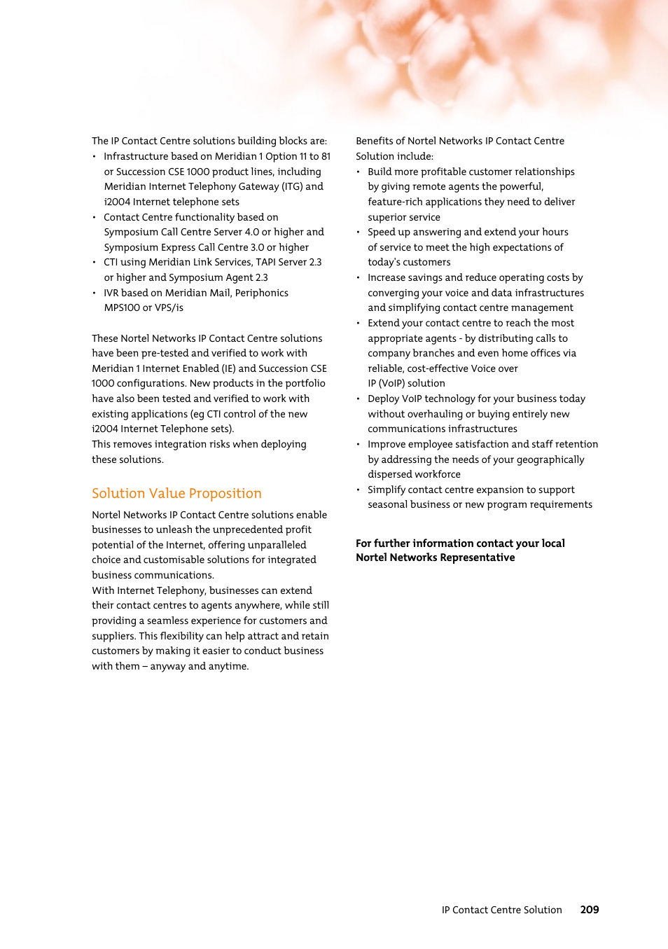 Solution value proposition | Nortel Networks 7400 User Manual | Page 218 / 252