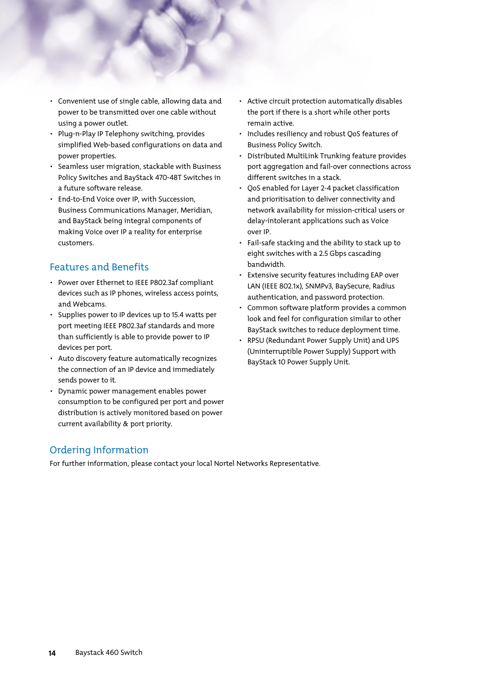 Features and benefits, Ordering information | Nortel Networks 7400 User Manual | Page 23 / 252