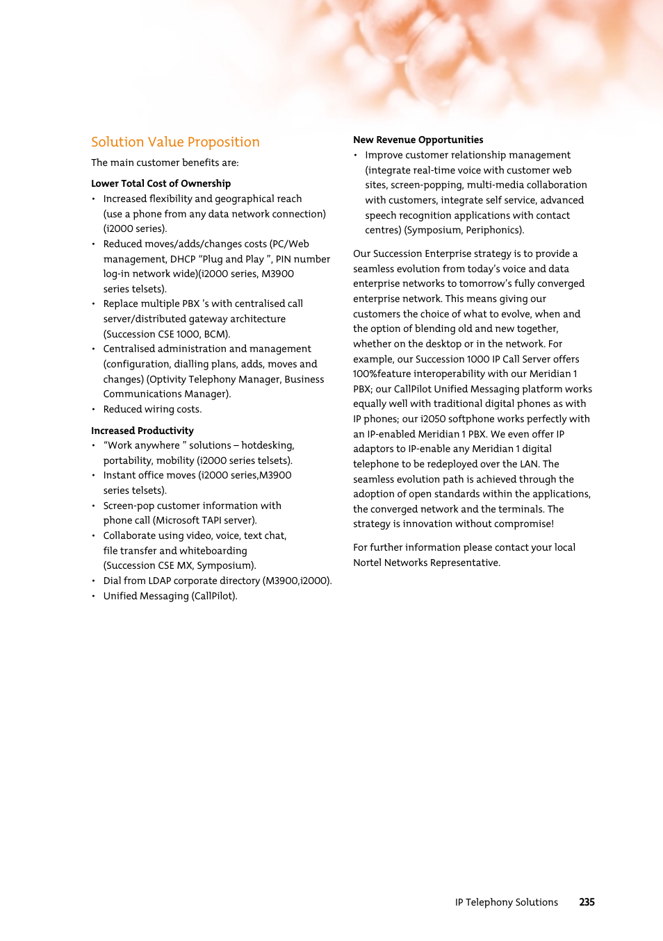 Solution value proposition | Nortel Networks 7400 User Manual | Page 244 / 252
