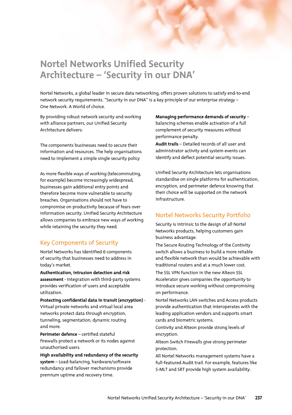 Key components of security, Nortel networks security portfolio | Nortel Networks 7400 User Manual | Page 246 / 252
