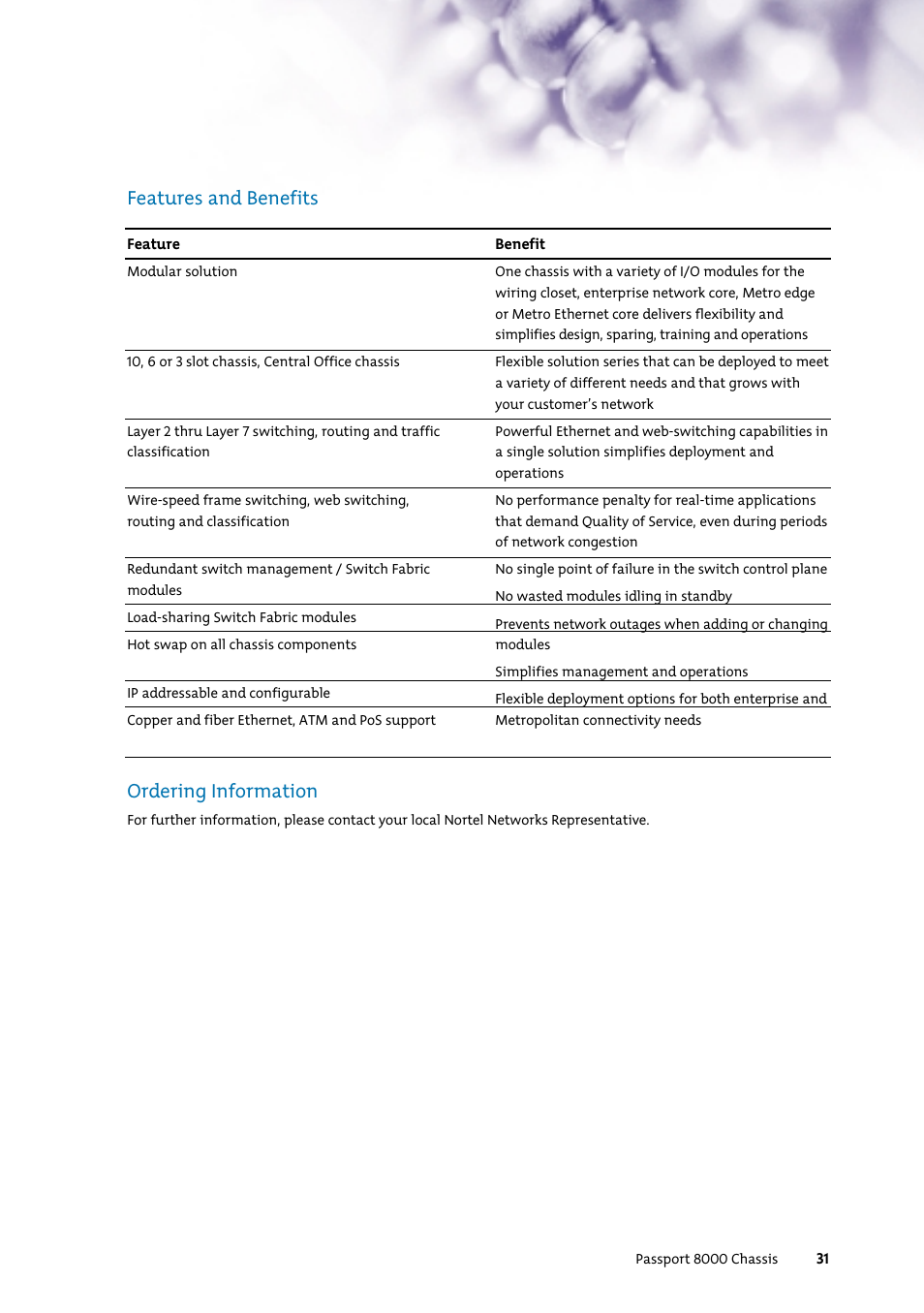 Features and benefits ordering information | Nortel Networks 7400 User Manual | Page 40 / 252