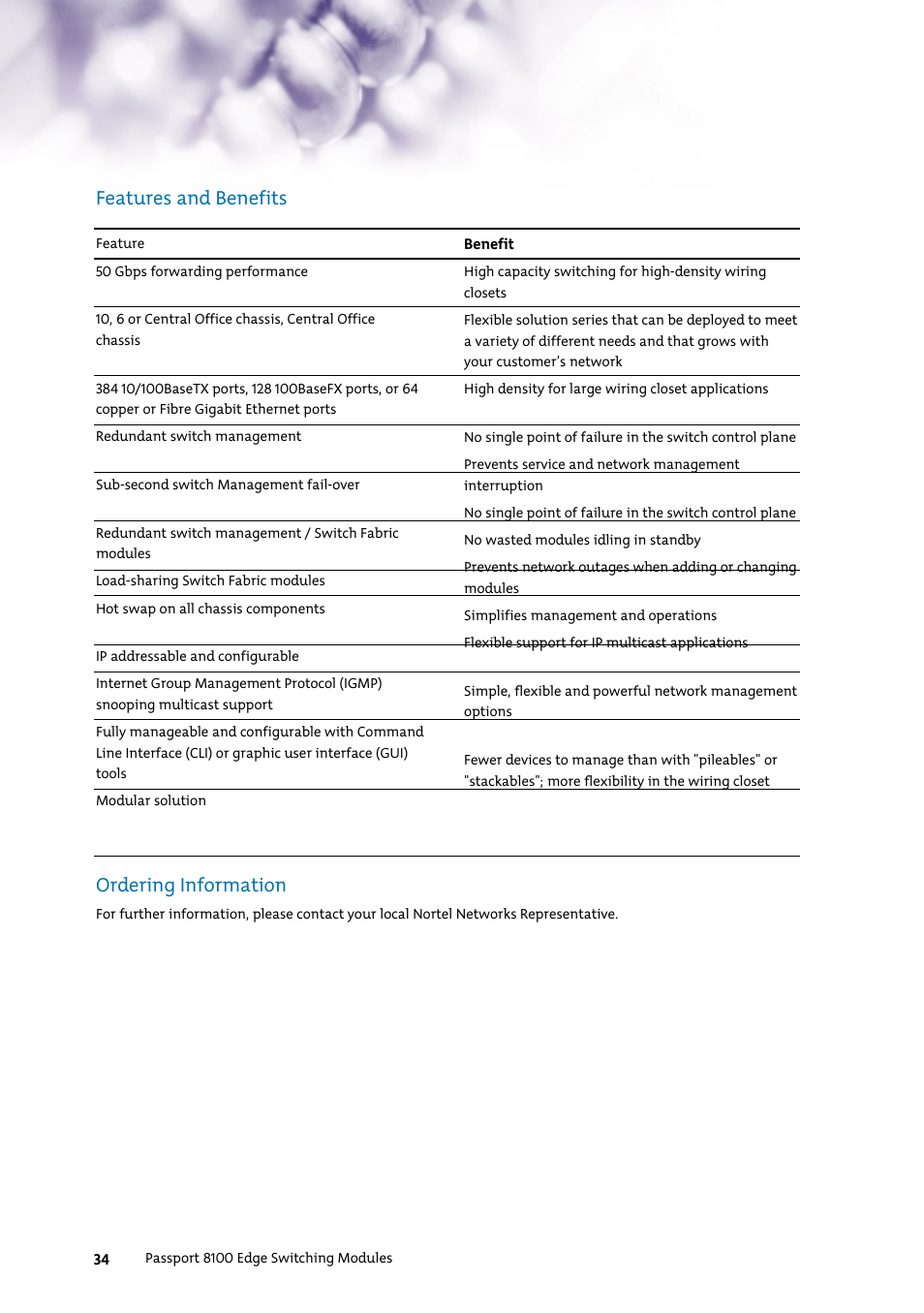 Features and benefits ordering information | Nortel Networks 7400 User Manual | Page 43 / 252