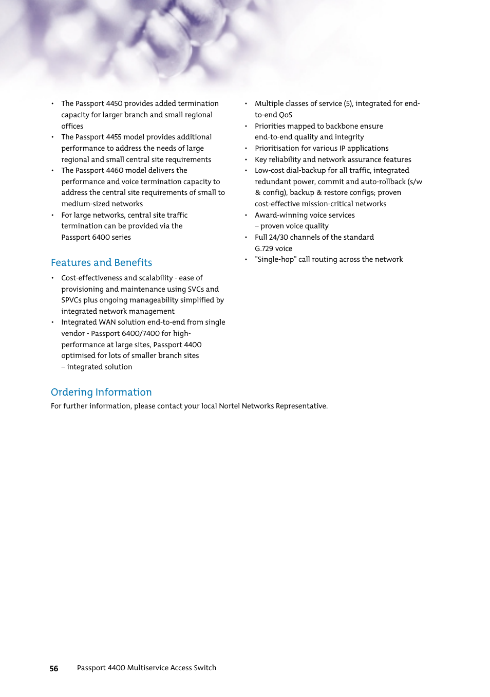 Features and benefits, Ordering information | Nortel Networks 7400 User Manual | Page 65 / 252