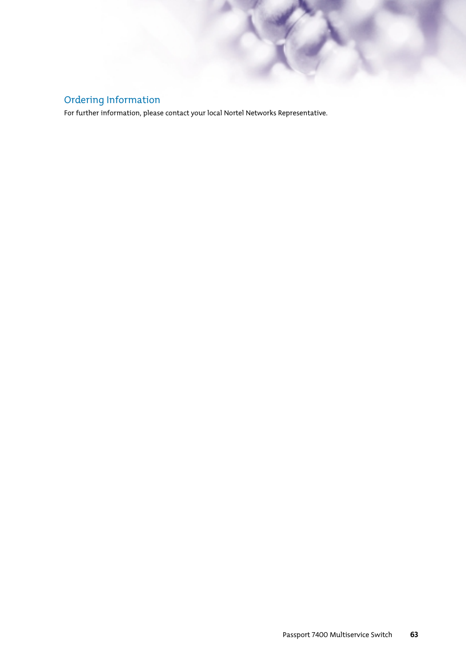 Ordering information | Nortel Networks 7400 User Manual | Page 72 / 252