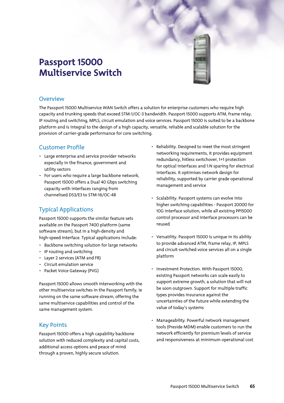 Overview, Customer profile, Typical applications | Key points | Nortel Networks 7400 User Manual | Page 74 / 252