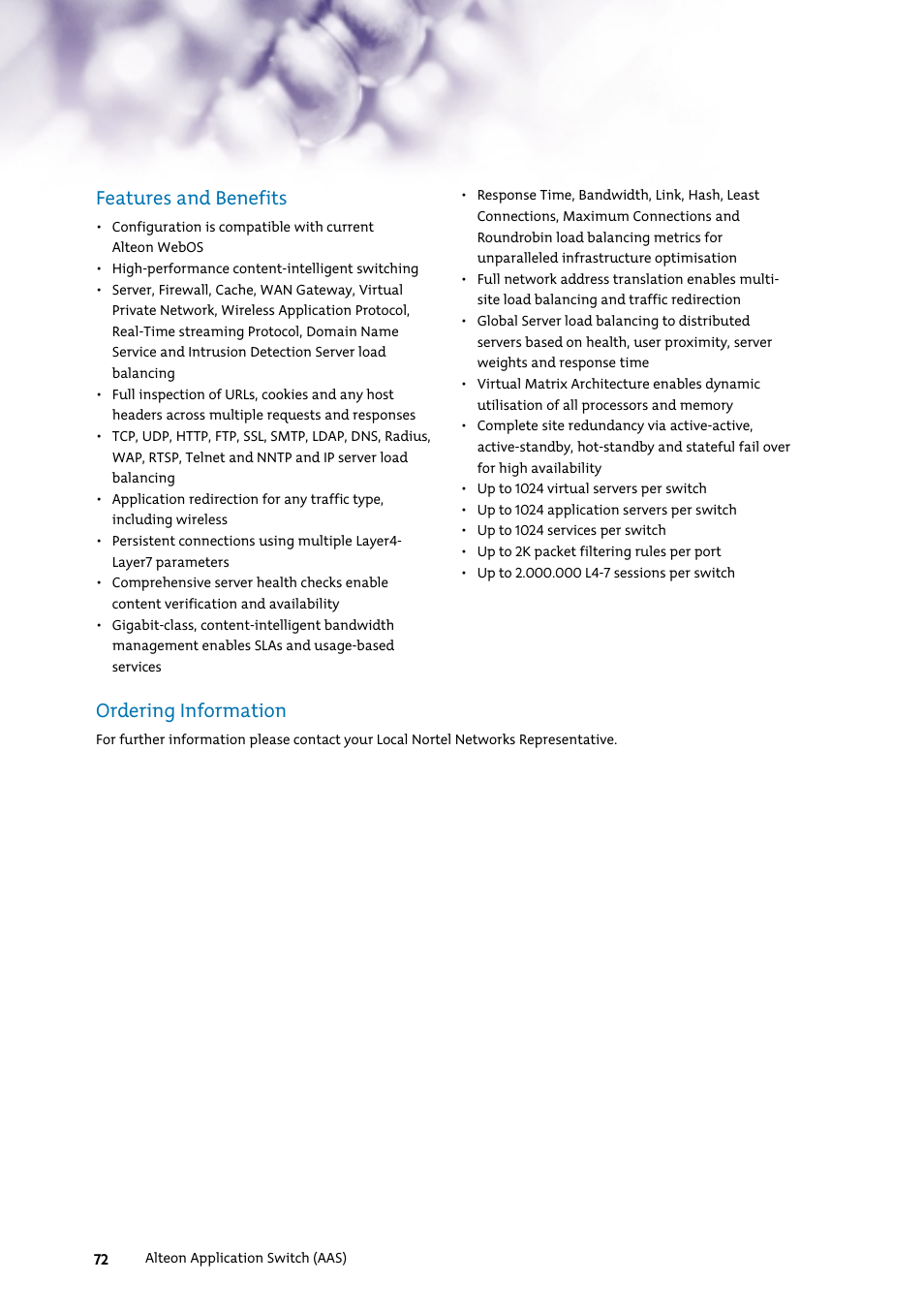 Features and benefits, Ordering information | Nortel Networks 7400 User Manual | Page 81 / 252