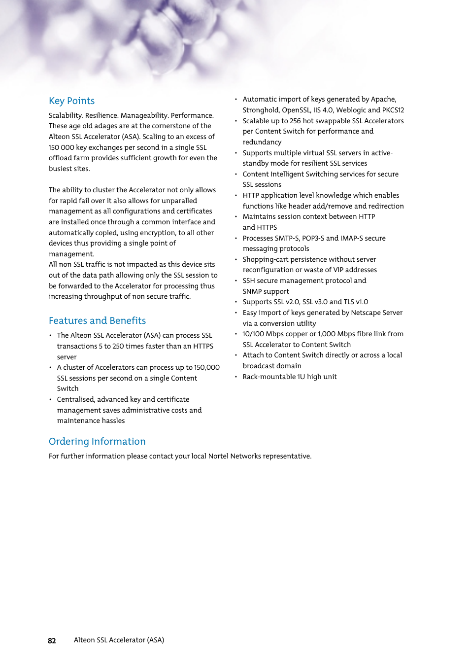 Key points, Features and benefits, Ordering information | Nortel Networks 7400 User Manual | Page 91 / 252