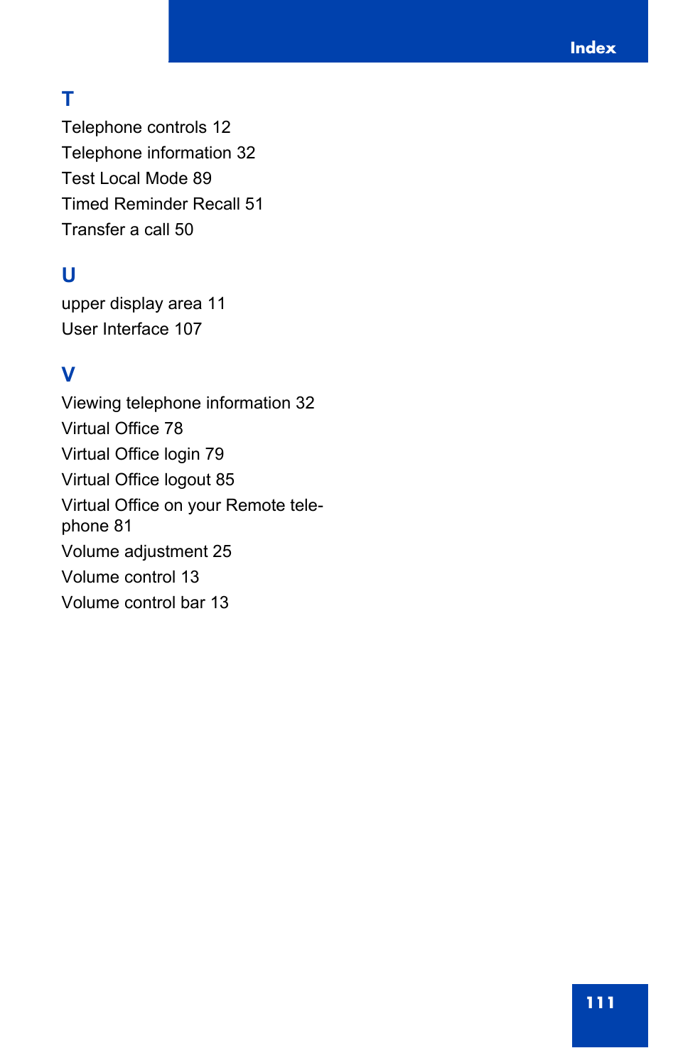 Nortel Networks Nortel IP Phone 1110 User Manual | Page 111 / 114