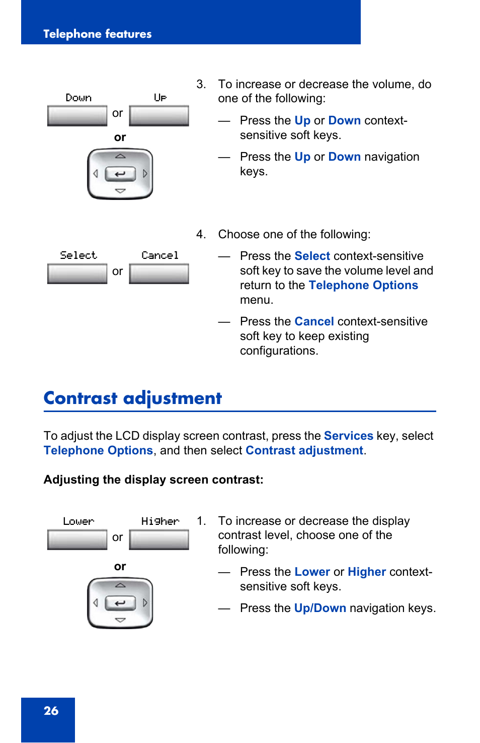 Contrast adjustment | Nortel Networks Nortel IP Phone 1110 User Manual | Page 26 / 114