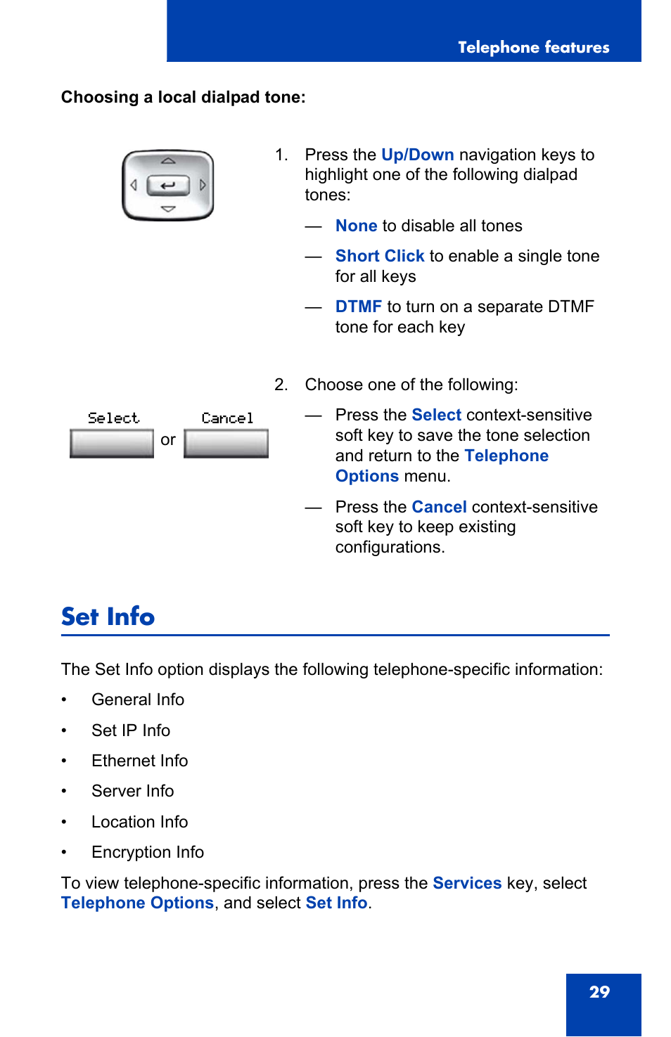 Set info | Nortel Networks Nortel IP Phone 1110 User Manual | Page 29 / 114