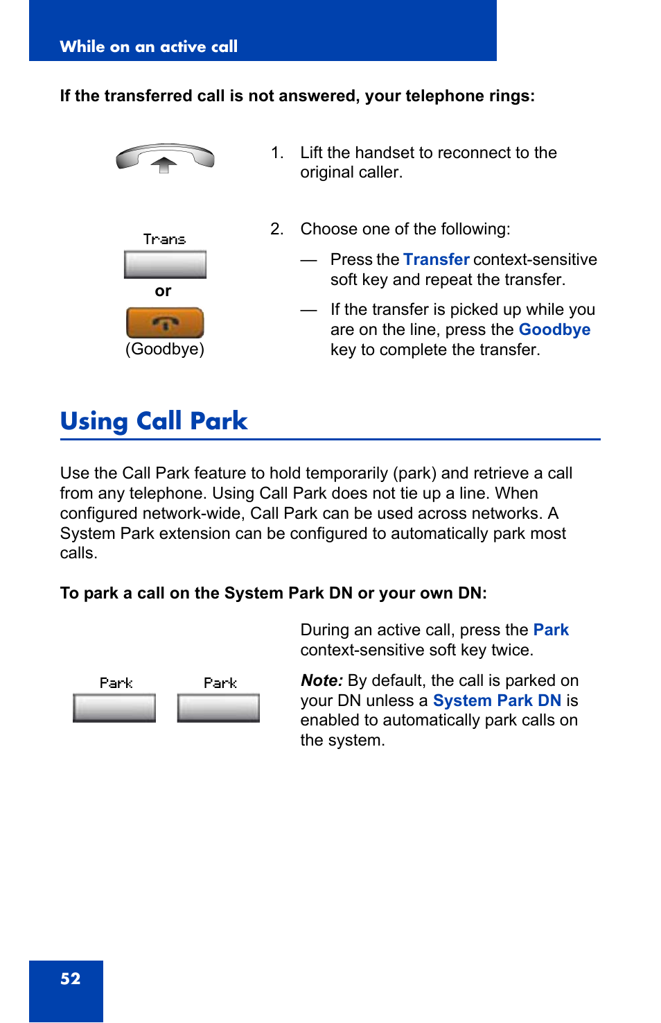 Using call park | Nortel Networks Nortel IP Phone 1110 User Manual | Page 52 / 114